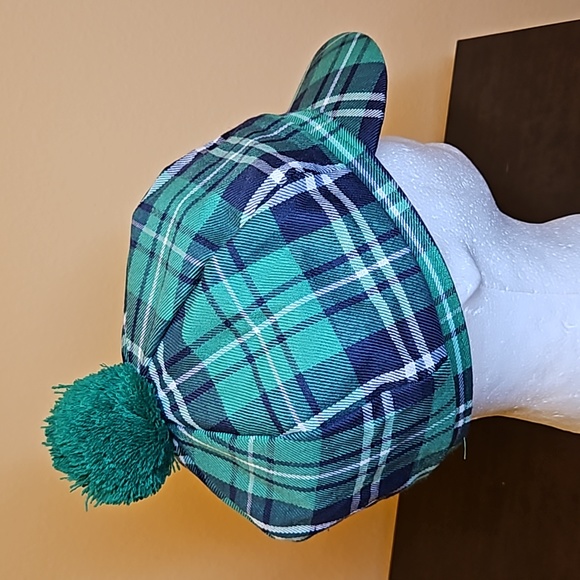 SCOTTISH TARTAN CAP WITH POM POM GOLFER PLAID GREEN IRISH ST. PATRICK'S DAY BLUE - Picture 4 of 6